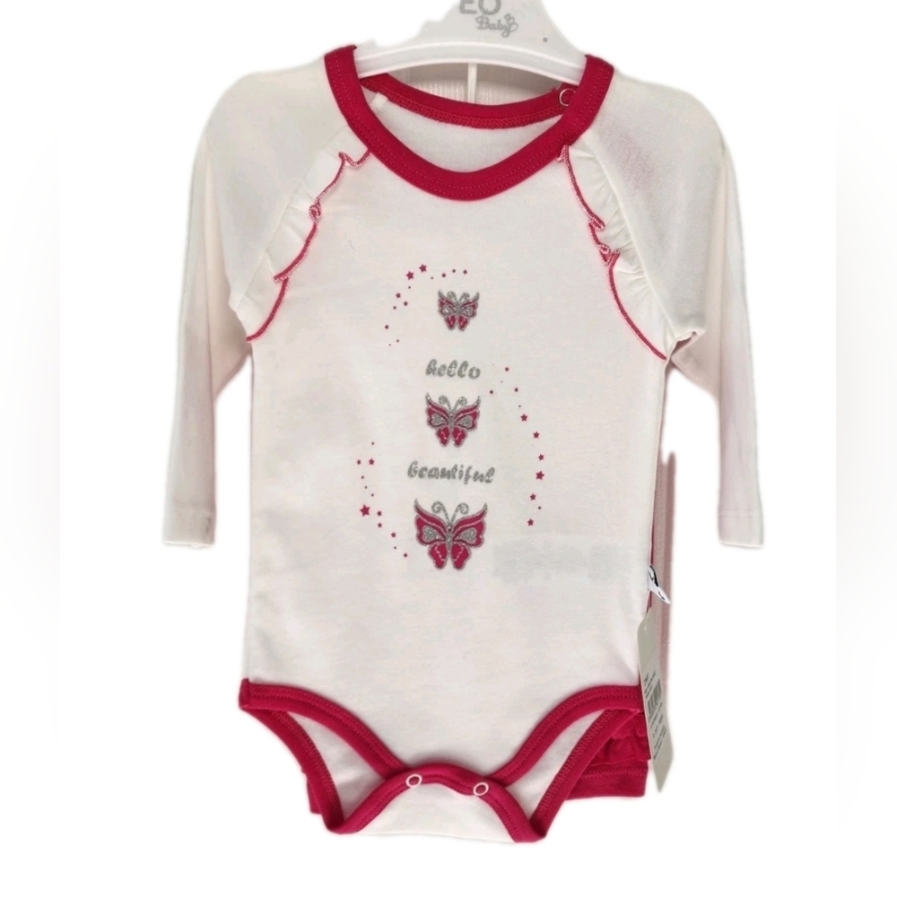 Baby Bodysuit 2-Pieces Set w/pants Size 6-9 Months Pink Butterfly Desing